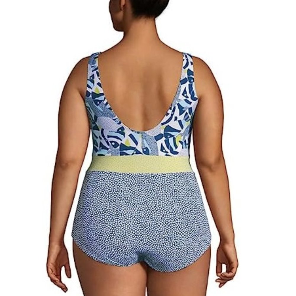 NWT Lands' End Womens Scoop Neck Soft Cup Tugless Belted 1 Piece Sz 16 $80 Z467 - Picture 3 of 4